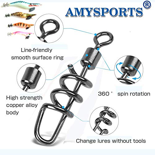 AMYSPORTS Fishing swivels Corkscrew snap swivels Fishing Tackle swivels Saltwater Freshwater Leader Lure jigs line Connector - size: Size4 (77lb) 50 pcs