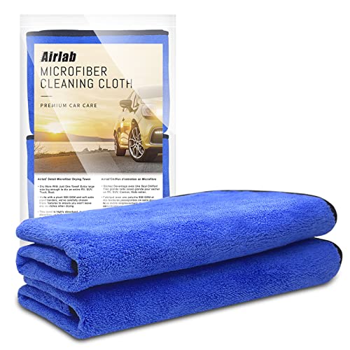 Airlab Microfiber Towels Cars Wash Drying Cleaning Cloth, Grey & Blue | Thick Plush Auto Detailing Super Absorbent for Interior & Exterior Lint Free, Streak Free, 35 x 24 Inch, Pack of 2 - color: Grey & Blue