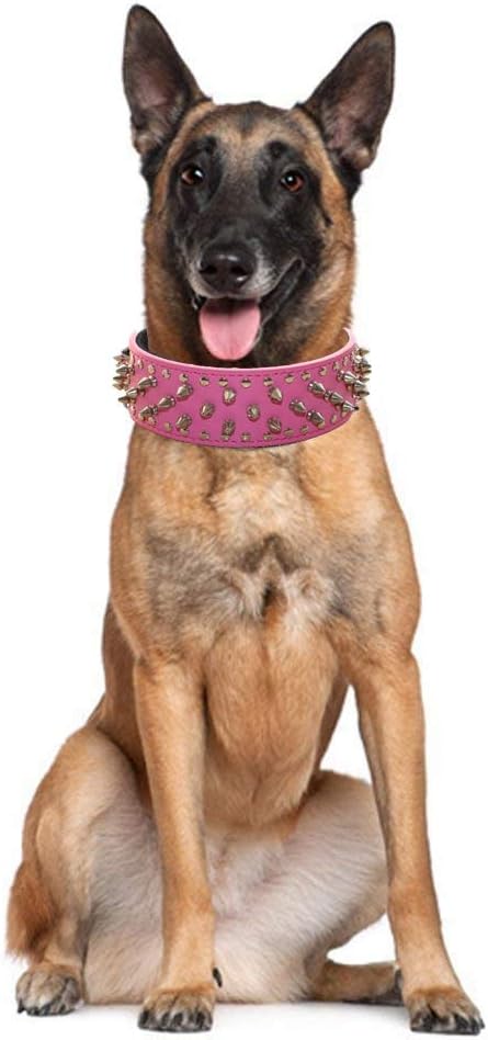 Serijoars Spiked Studded Dog Collar, PU Leather Dog Collar, Adjustable Pet Collars for Medium or Large Breed Pet (L, Camouflage)