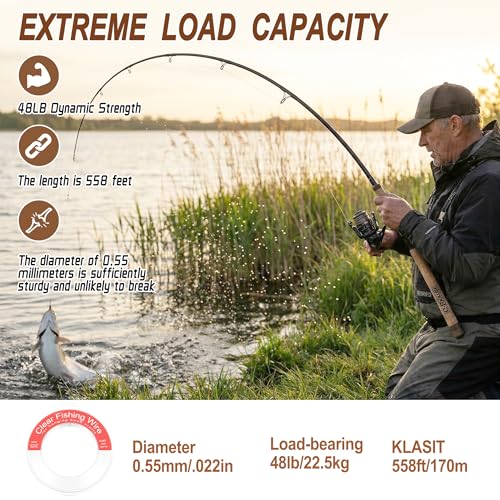KLASIT Fishing Line 788FT,Invisible Monofilament Fishing Wire,Supports 43 Pounds Strong Nylon Invisible Thread for Hanging Decorations,Balloon Garland,Crafts,Picture Display - style: 0.55mm/558ft/48lb