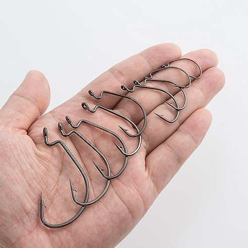 Dr.Fish EWG Hooks Bass Fishing Worm Hooks Extra Wide Gap Freshwater Fishing Carolina/Texas Rig - color: Black Nickel, size: #2/0-100Pack