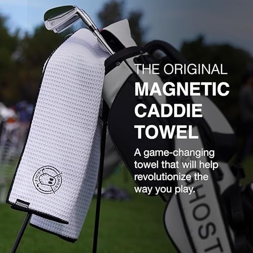 Ghost Golf Magnetic Towel (Caddie) - Ultra-Absorbent Microfiber Golf Towel | With Magnet for Golf Carts or Clubs - 18" x 40" Golfing Gear - Waffle Weave Pattern (Blue) - color: Blue