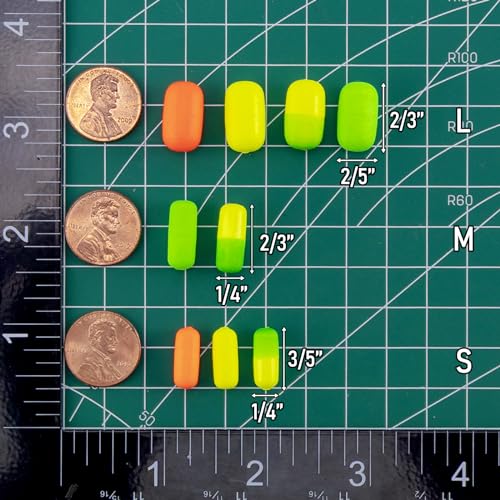 Dr.Fish 30 Pack Fishing Rig Floats Pompano Floats Walleye Rig Lure Making Accessories Surf Fishing Foam Snell Bobbers - color: Green+Chartreuse, size: Large-2/3*2/5"