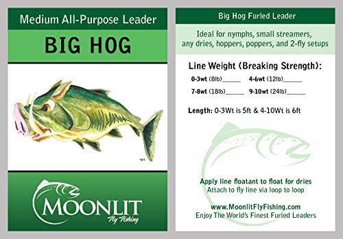 Big HOG Medium All-Purpose Fly Leader - Dries/Streamer/Nymph (Quality USA Made Moonlit Furled Leader) - size: 4-6wt