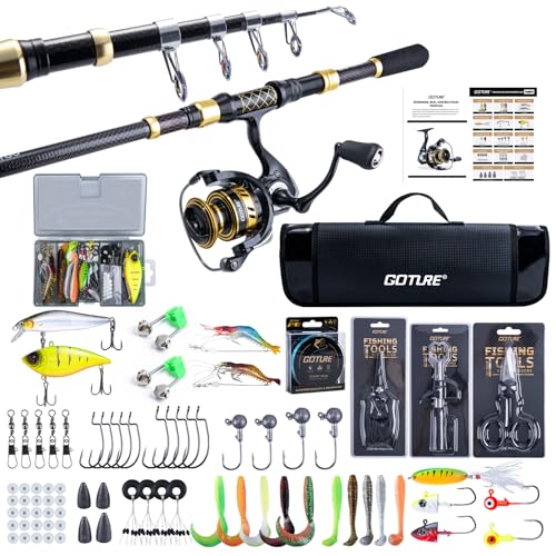 Goture Fishing Rod and Reel Combos,1.8M-2.7M Telescopic Fishing Pole Spinning Reel Line Lures Set with Carrier Bag,Telescopic Rod Kit for Starter Travel Saltwater Freshwater Gear Gift - color: A5:Fishing Pole Kit with Carrier Bag, size: 9 ft/2.7 m