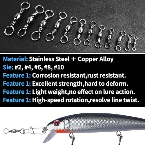 Barrel Swivels Stainless Steel Fishing Swivel Brass Black Nickle Barrel Fishing Swivel Solid Ring Fishing Tackle Line Connector Freshwater Rolling Swivels 35lb-165lb - size: #4 (66lb) 50pcs