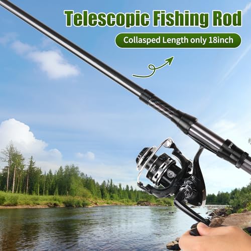 Fishing Rod Reel Combo - 2PCS 6.89ft Telescopic Fishing Poles 2PCS Spinning Reels Lures Set Fishing Pliers with Carrier Bag for Travel Saltwater Freshwater Gift Portable Fishing Pole Kit - color: Black 2