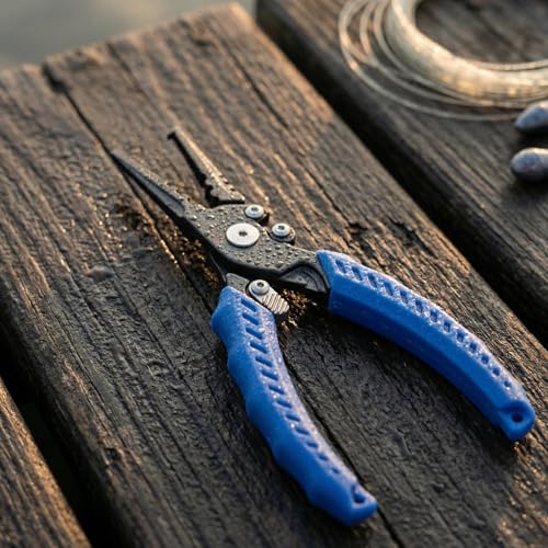 Reaction Tackle Fishing Pliers, Stainless Steel Saltwater Pliers with Braid Cutter, Hook Remover and Crimper, PTFE Coated Coated with Sheath and Lanyard - size: 7" Split Ring