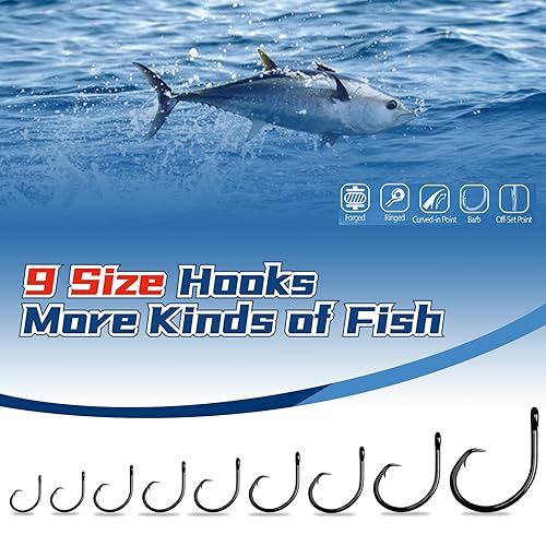 Circle Hooks Saltwater in-Line Wide Gap Fishing Hooks for Catfish 4X Strong High Carbon Steel Mustad Hooks for Tuna, Carp, Catfish,【1,1/0,2/0,3/0,4/0,5/0,6/0】-20pcs,【8/0】-12pcs,【10/0】-8pcs - size: 6/0-20pcs