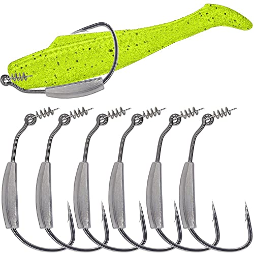 Weighted-Swimbait-Hooks-Jig-Heads-Soft Plastic Worm Fishing Hooks 3/0 4/0 5/0 6 Pack - size: Size 5/0,1/4oz 7g, 6-pack
