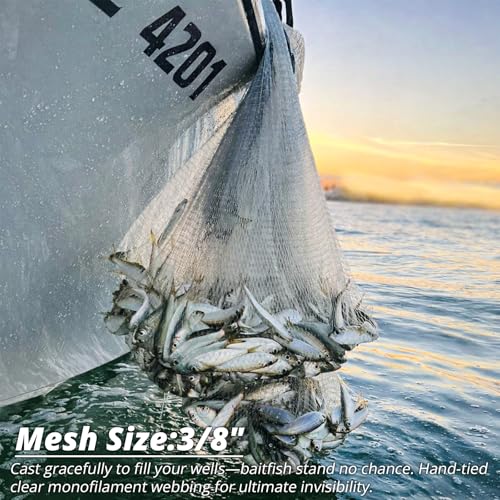 1.3 lbs/ft Fishing Cast Net with Eco-Friendly Lead Weights, 3/8inch Mesh Size, Throw Nets for Freshwater & Saltwater, 4/6/8/10/12 Ft Radius Casting Net - ProCast Series - size: 6-ft radius