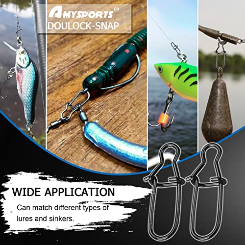 AMYSPORTS High Strength Fishing Snap Clip Duo Lock Snap Swivel Stainless Quick Change Fishing Snaps Solid Black Nickel 26lb-220lb - size: Size0（26lb）100pcs
