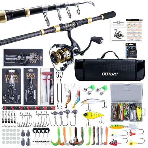 Goture Fishing Rod and Reel Combos,1.8M-2.7M Telescopic Fishing Pole Spinning Reel Line Lures Set with Carrier Bag,Telescopic Rod Kit for Starter Travel Saltwater Freshwater Gear Gift - color: A4:Fishing Pole Kit with Carrier Bag, size: 8 ft/2.4 m