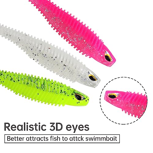 MAFIMOEA 40/30/25Pcs Paddle Tail Swim Baits Lures Fishing Soft Plastic Lure Kit for Bass Trout Walleye Crappie 6.5cm 7.5cm 10.5cm - color: White, size: 3.15IN/8CM - 30PCS
