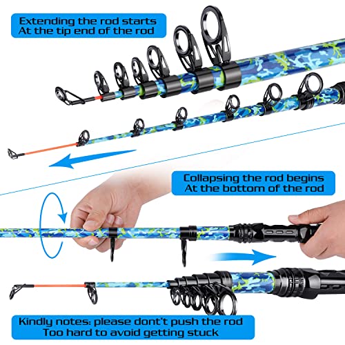 Sougayilang Telescopic Fishing Rod and Reel Combo – Full Kit with Carrier Bag, 11+1 Bearings Spinning Reel, Carbon Fiber Travel Pole for Bass, Trout, Catfish, Redfish – Saltwater Freshwater - color: Blue Full Kit with Carrier Case, size: 8.9 ft