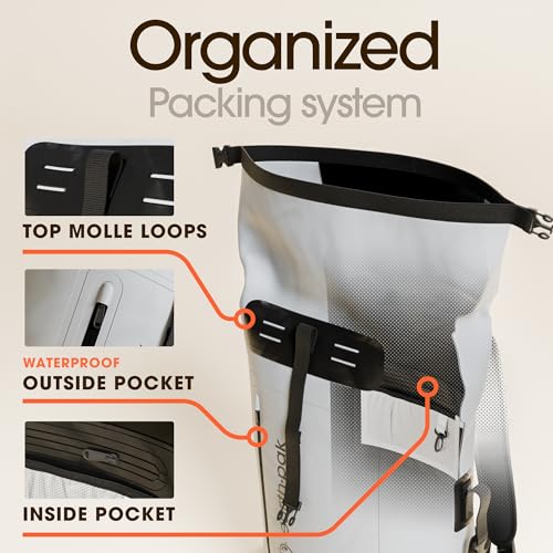 Earth Pak Waterproof Backpack - Heavy Duty Hiking Backpack - Roll-Top Closure Bag - Cushioned Dry Bag Waterproof Phone Case - color: Grey, size: 55L