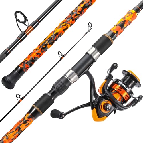 Sougayilang 3 Piece Surf Fishing Rod Combo Medium/Heavy Travel Spinning Rod with 4000/5000 Size Reel Baitfeeder Combo(9'/10'/11'12') - color: orange, size: 10ft-Spinning-3Pc-MH