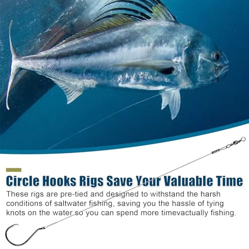 Circle Hooks Rigs, 15pcs Fishing Leader Rigs with Steel Leader Wire and Circle Hooks 1/0 2/0 3/0 4/0 5/0 6/0 7/0 8/0 9/0 10/0 for Bass, Catfish Fishing - size: 1/0