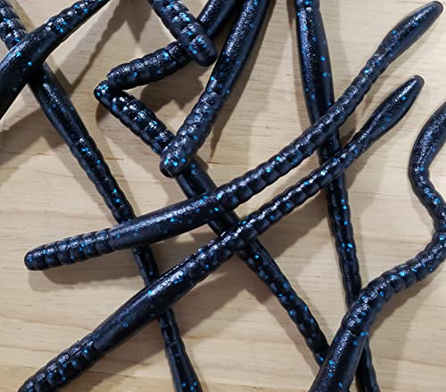 Floating Worm 10 Per Pack 6 Inch Scented Bass, Walleye and More - color: Black and Blue