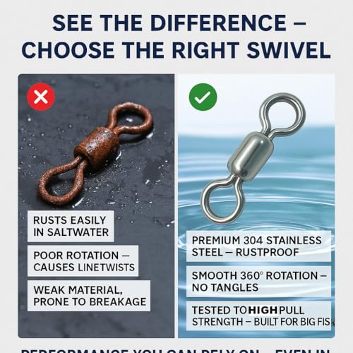 100 pcs Fishing Swivels, 100% 304 Stainless Steel Barrel Swivel Corrosion Resistance Power Crane Swivels Saltwater and Freshwater Fishing Line Lure Leader Connector - size: 3# 0.79"/240LB