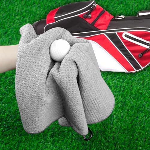 Livious 3 Pack Golf Towels,16" x 16" Portable Microfiber Fabric Waffle Pattern Golf Towel for Golf Bag with Carabiner Clip - color: Black/Gray/Blue