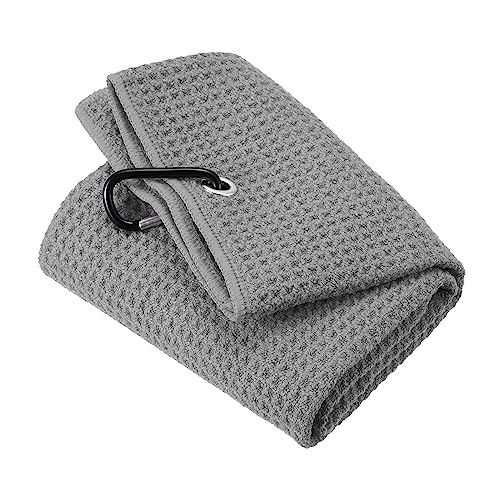 PATIKIL 20"x16" Tri-Fold Golf Towels, Waffle Pattern Towels Soft Fiber Strong Water Absorption with D Clip for Golf Lovers, Grey - color: Grey, size: 20"x16"