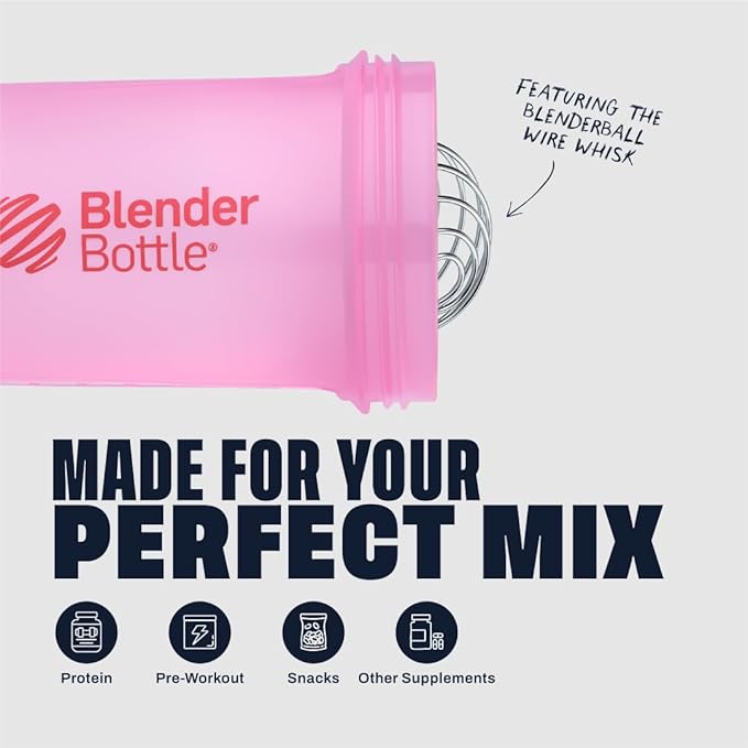 BlenderBottle Shaker Bottle with Pill Organizer and Storage for Protein Powder, Classic V2 ProStak System, 22-Ounce, Pink