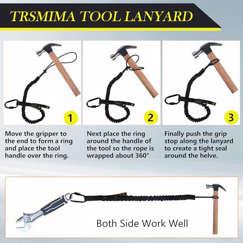 TRSMIMA Safety Tether Lanyard Tool - Fall Protection Retractable Lanyard with Single Aluminum Screw Lock Carabiner Metal Buckle Adjustable Loop End Maximum Weight Limit 17.6lb - size: 1-pack