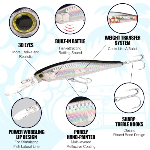 LUCKY CRAFT Pointer 100DD-S, Saltwater Surf Fishing Lures, Jerkbait, Halibut, Surf Perch, Calico Bass, White Seabass, Striped Bass, Sinking, Fishing Gear - color: 711 Super Glow Cherry Berry