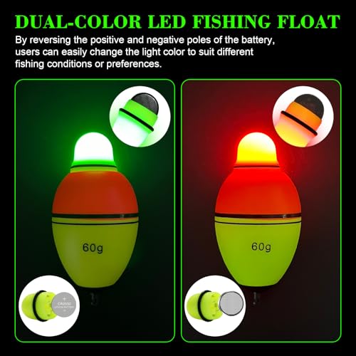 Light-Up EVA Slip Bobbers, Lighted Foam Bobbers Green & Red LED Lights Fishing Floats for Night Fishing with Cell Battery Included - color: RED-YELLOW 120G LED FLOAT-2PCS