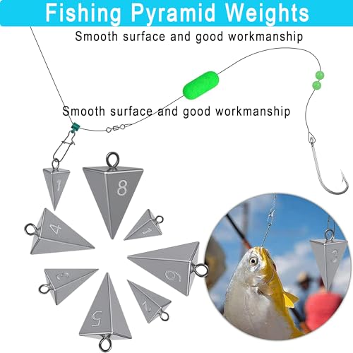 Pyramid Sinkers for Surf Fishing – Lead Fishing Weights, No-Roll Bottom Hold - style: 5oz-4pcs