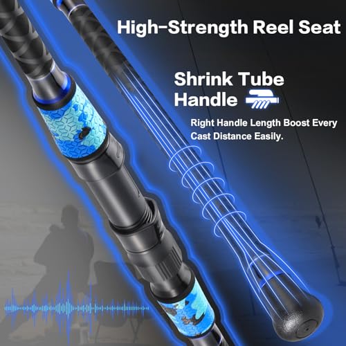 Sougayilang Surf Fishing Rod and Reel Combo, 4 Piece MH/H Saltwater Fishing Combo with 5000 Size Spinning Reel(12'/15') - color: blue, size: 10ft-Spinning-4Pc-Heavy