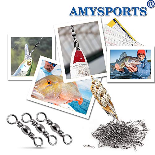 AMYSPORTS High Strength Fishing Swivels Barrel Solid Ring Barrel Fishing Swivel Rolling Fishing Tackle Line Connector Saltwater Freshwater Stainless Steel Accessories - size: Size3 (77lb) 50 pcs