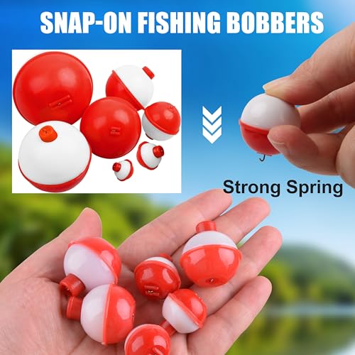 SILANON Fishing Bobbers Set Hard ABS Fishing Floats Bulk Snap on Round Bobbers for Fishing Push Button Fishing Bobbers Floats Assortment Red and White Buoy Floats 0.5-2.5inch - size: 2.5inch-10pcs