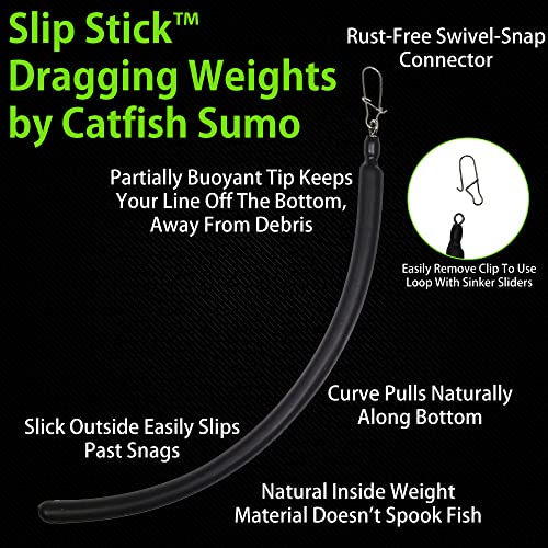 Slip Stick Dragging Weights, No-Snag Sinkers for Dragging, Trolling, Drift, Bottom Bouncing. Curved Flexible Trolling Lead - size: 3oz, 5-Pack