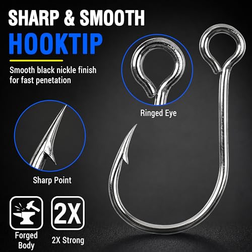 Inline Single Hooks, 80pcs Single Replacement Hooks for Hard Lure Baits Inline Circle Hooks Large Eye Fishing Lure Hooks for Treble Hook Replacement Saltwater Freshwater - size: 4#-80pcs