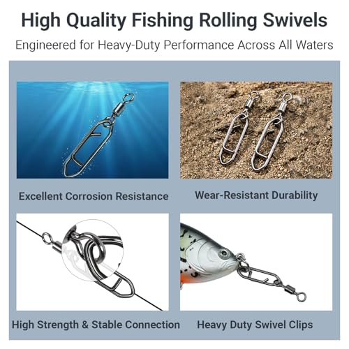 QISHUO Stainless Steel Fishing Swivels Lure Tackle Clips Snap Swivels Strength Barrel Saltwater Swivel Fishing Rolling Black Nickel - size: Size 4+M (54lb) 50 pcs