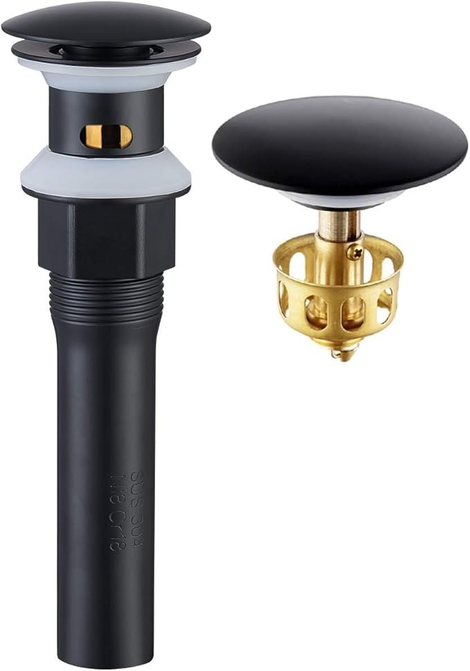 KAIYING Pop Up Drain, Bathroom Sink Drain Stopper with Overflow, Vessel Sink Drain Assembly with Detachable Basket Stopper, Anti-Explosion and Anti-Clogging Drain Strainer (Matte Black)