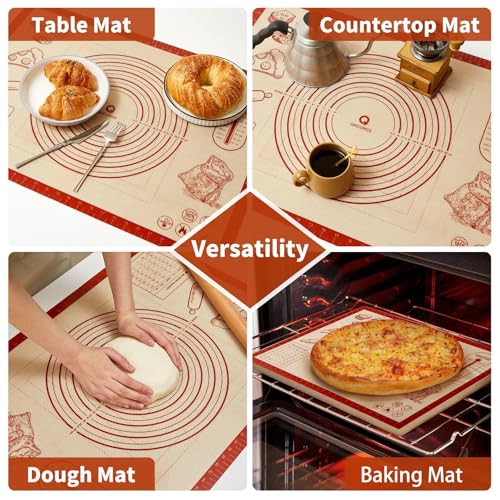 Silicone Baking Pastry Dough Mat - 28x20Inch Extra Large Cookie Bread Rolling Mats Sheet, Nonstick Kitchen Counter Kneading Board, Thick Reusable Pie Cookies Pizza Fondant Making Matt with Measurement