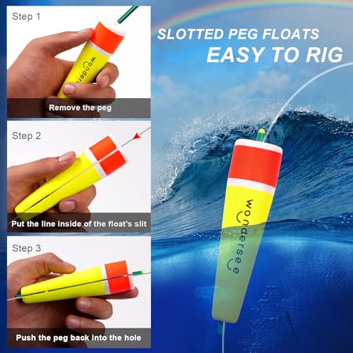 wondersee Fishing Floats Weighted Slotted Peg Popping Floats Slip Bobbers, Pack of 4 - color: Green, size: 5in.