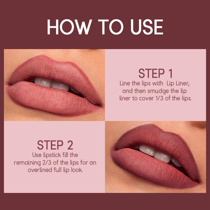 USHAS 2 in 1 Waterproof Lipstick and Lip Liner Combo Set, Long Lasting Matte Lip Pen for Women, Makeup Kit (G4, Pack of 1)