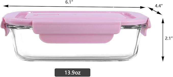 4Pack 13oz/0.37L Glass Meal Prep Containers with Lids, Glass Storage Containers with Lids, BPA-Free, Pantry Organizers and Storage, Freezer to Oven Safe (Pink)