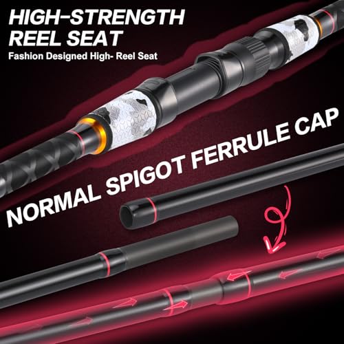 Sougayilang Surf Fishing Rod and Reel Combo, 4 Piece MH/H Saltwater Fishing Combo with 5000 Size Spinning Reel(12'/15') - color: gray, size: 12ft-Spinning-4Pc-Heavy
