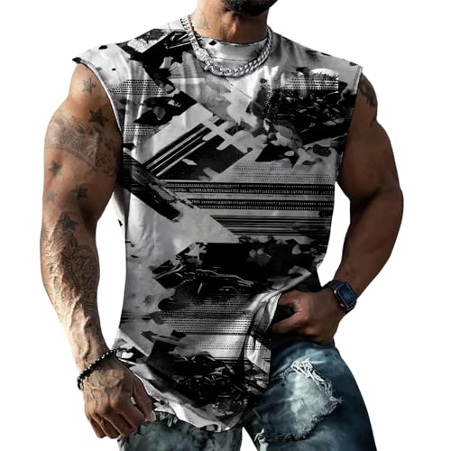 Classic Camo Mens Workout Tank Top Gym Muscle Tank Bodybuilding Stringer Tank Sleeveless Shirt Summer - color: Black White, size: Medium