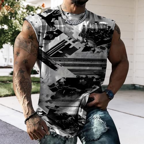 Classic Camo Mens Workout Tank Top Gym Muscle Tank Bodybuilding Stringer Tank Sleeveless Shirt Summer - color: Black White, size: Medium