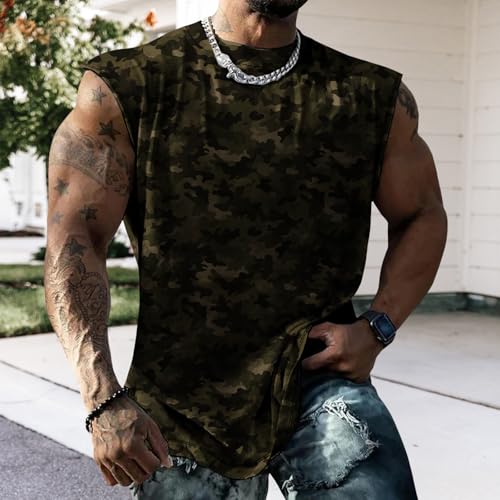Classic Camo Mens Workout Tank Top Gym Muscle Tank Bodybuilding Stringer Tank Sleeveless Shirt Summer - color: Army Green, size: Medium