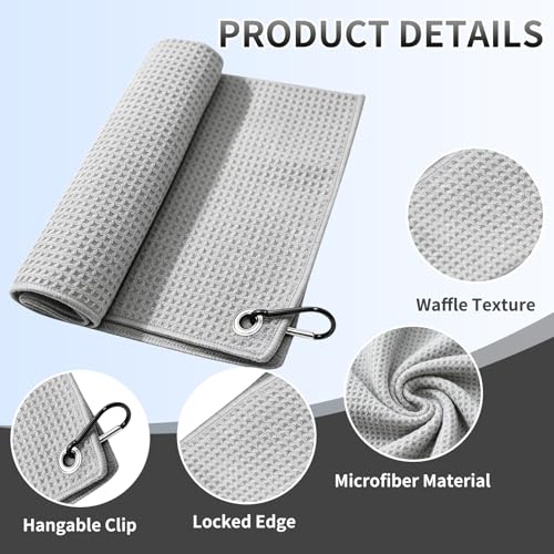 Fishing Towel with Clip,16" X 16",Waffle Pattern Effective Cleaning of Fishing Gear Accessories,Microfiber Absorbent Camping Towel for Men,Hiking Towel,Golf Towel,Grey - color: Grey