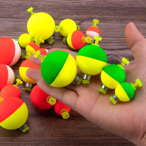 Alwonder 15-Pack Fishing Bobbers Floats, Weighted Bobbers for Fishing Ball EVA Foam Snap-on Floats Corks Floaters Buoys for Crappie Bass Panfish Bluegills Trout - size: #M-1.21in-1/4oz