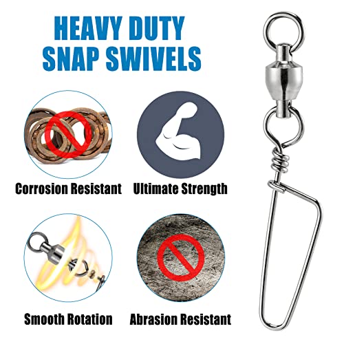 Dr.Fish 20 Pack Fishing Snap Swivels Ball Bearing Swivels Fishing Tackle Saltwater & Freshwater Coast Lock Lure Snaps Clips Terminal Tackle Line Leader Connector Accessories - size: #1-35LB-20 Pack