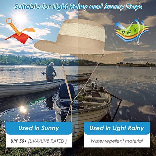 IYEBRAO Mens Outdoor Sun Hat with Face Neck Flap UV Protection Wide Brim Fishing Hat for Hiking Safari Gardening UPF 50+ - color: 2 Pack-dark Gray＆khaki
